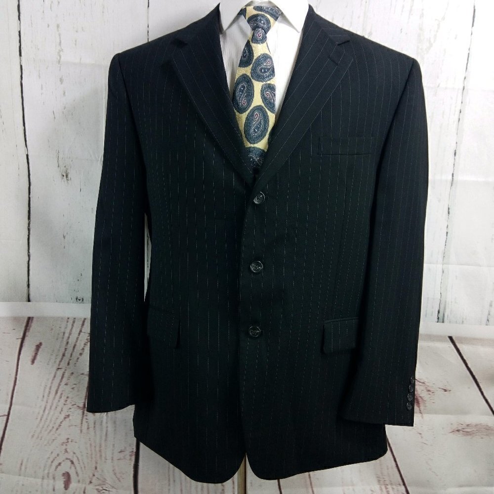 Chaps 1978 44R 3 Button Black Striped Suit Blazer